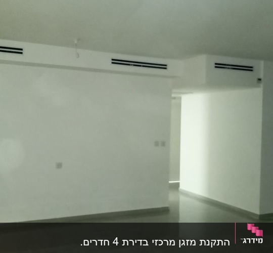 פתחי מיזוג אוויר בתקרה לבנה בחדר ריק